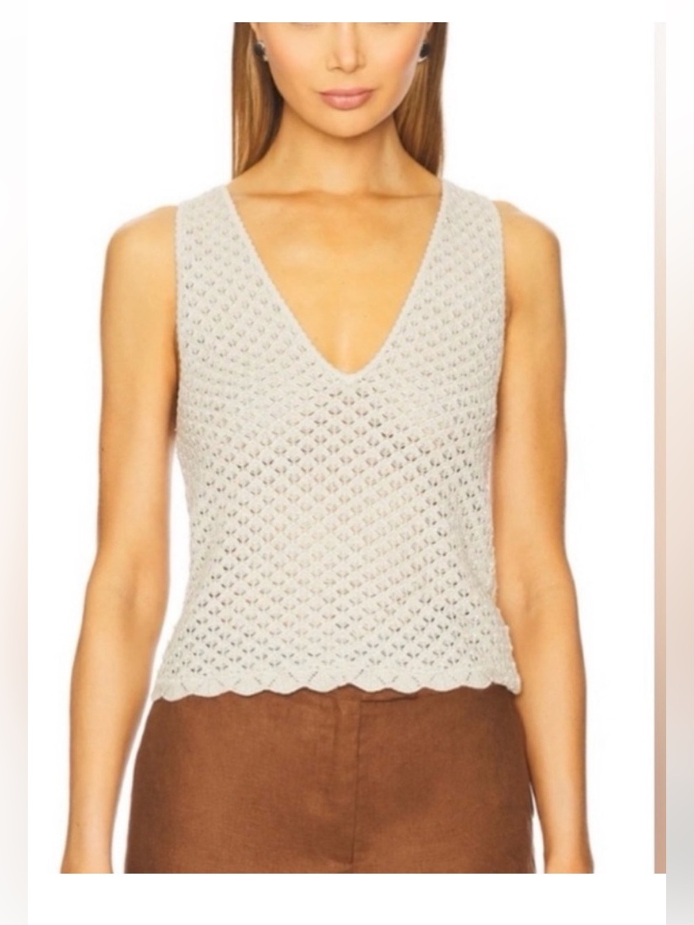ALICE + OLIVIA Annalise Pointelle
Sweater Tank top cream white XL NWT
